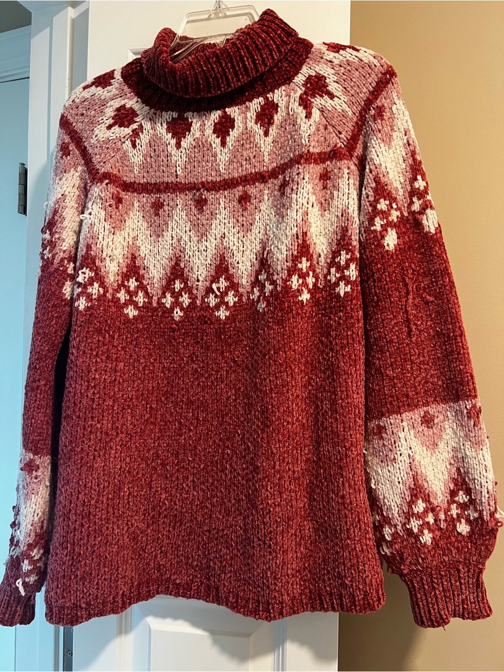 Pink Lily Red & White Fair Isle Turtleneck Sweater